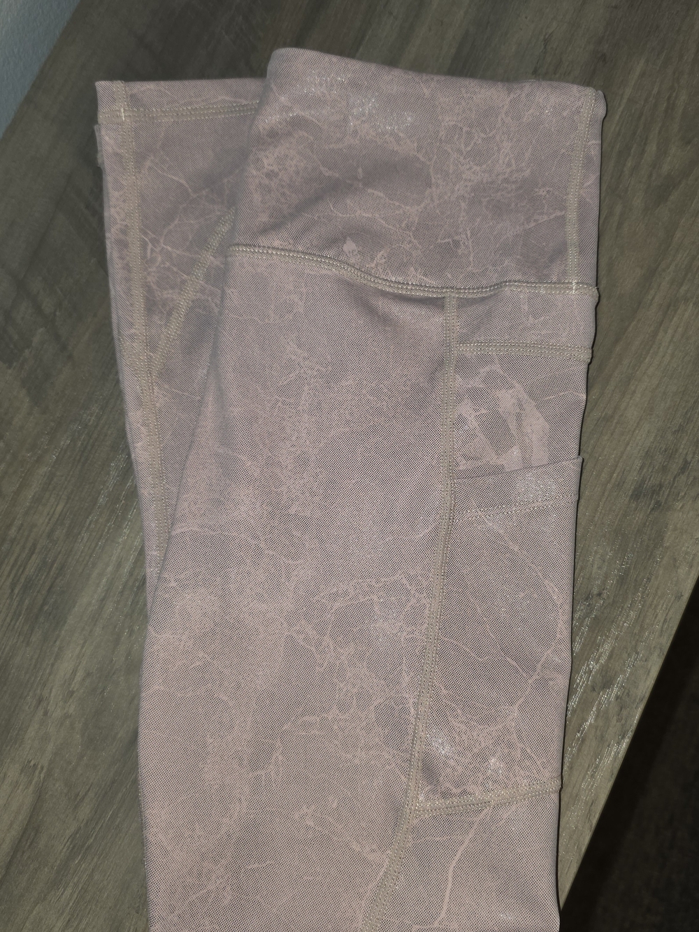 ZYIA Women's Dusty Pink Marble-Print 7/8 Leggings With Pockets